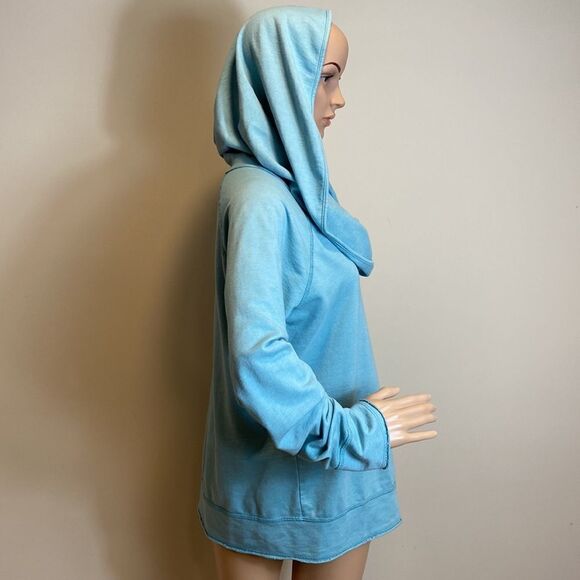 ❤️Last Chance LVR Organic blue cowl neck long sleeve hooded pullover size M - Picture 4 of 10